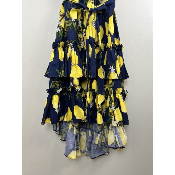 INA Lemon Dress Navy Tiered Ruffles High-Low Tie Waist Short Sleeve Sz Sm Whimsy - Picture 2 of 8